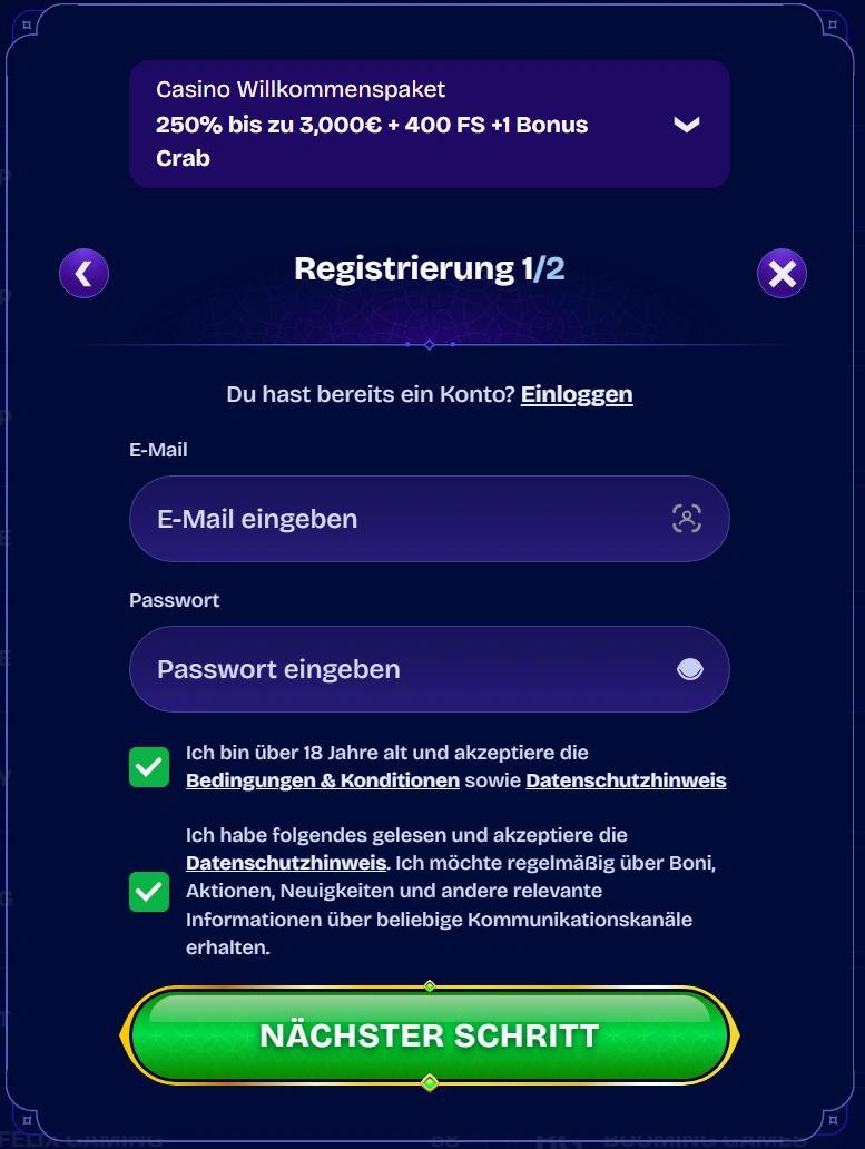 Wie Sie sich bei WishWin registrieren